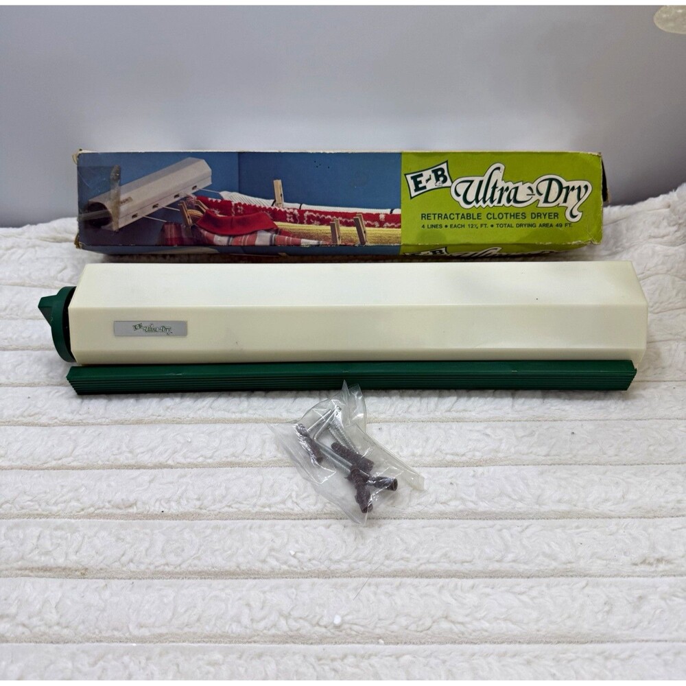 Vintage E&B Ultra-Dry Retractable Clothes Dryer 4 Line 12.5’ NIB Complete